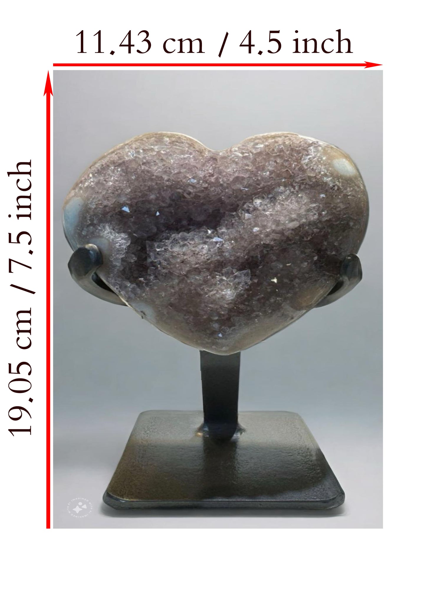 Polished Crystal 4.5 inch Amethyst Heart on a Metal Stand