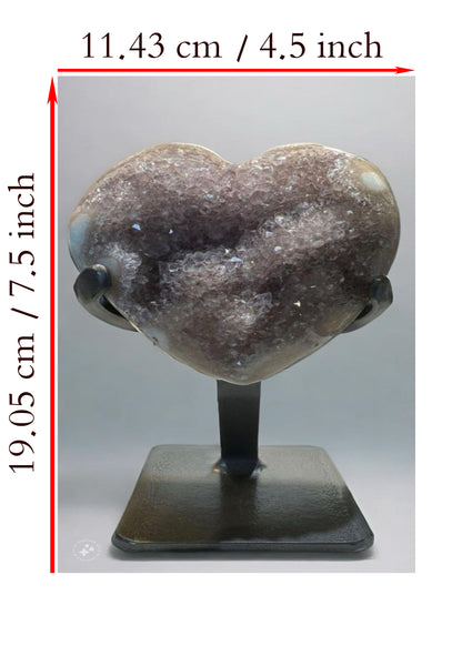 Polished Crystal 4.5 inch Amethyst Heart on a Metal Stand