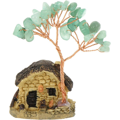 Feng Shui Crystal Green Crystal Money Tree with Miniature House