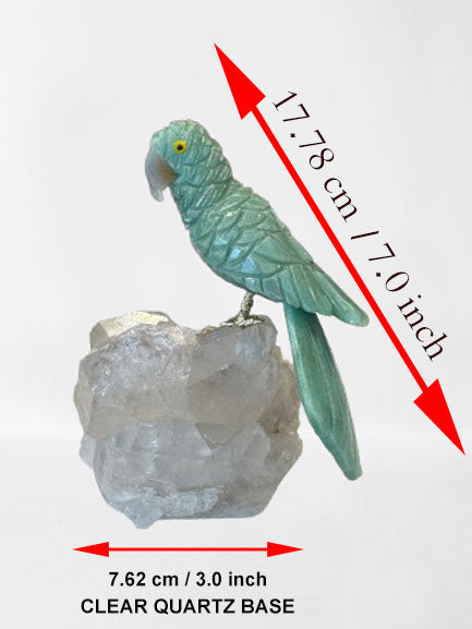 7 Inch budgerigar Parrot on Clear Quartz Base