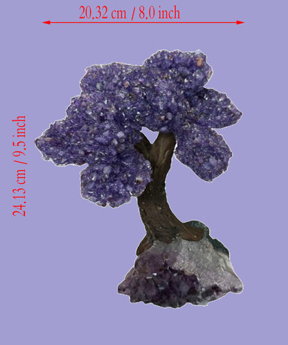 9.5 Inch Genuine Amethyst Tree (Clustered Gemstone Trees with faux bonsai tree trunk on Matrix)