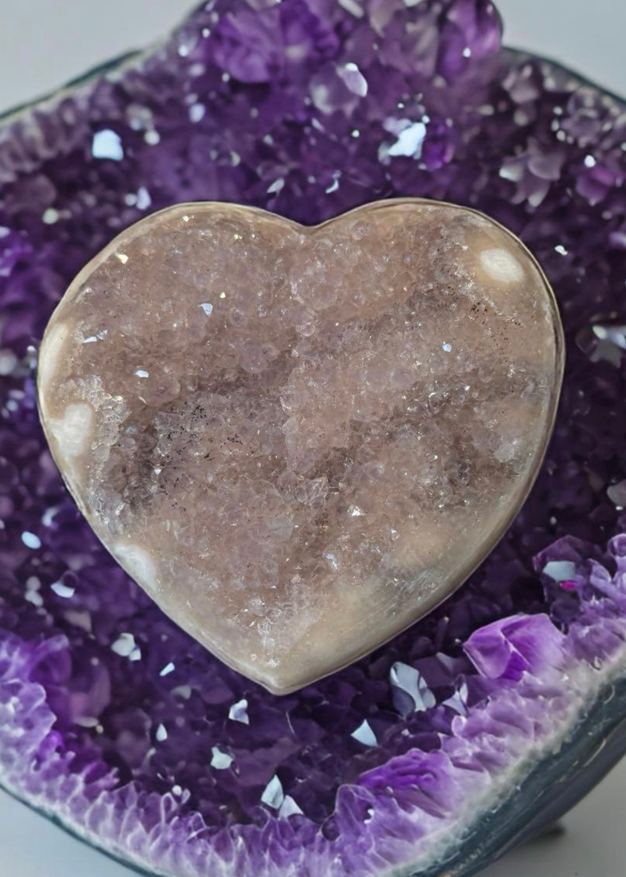 Polished Crystal 4.5 inch Amethyst Heart on a Metal Stand