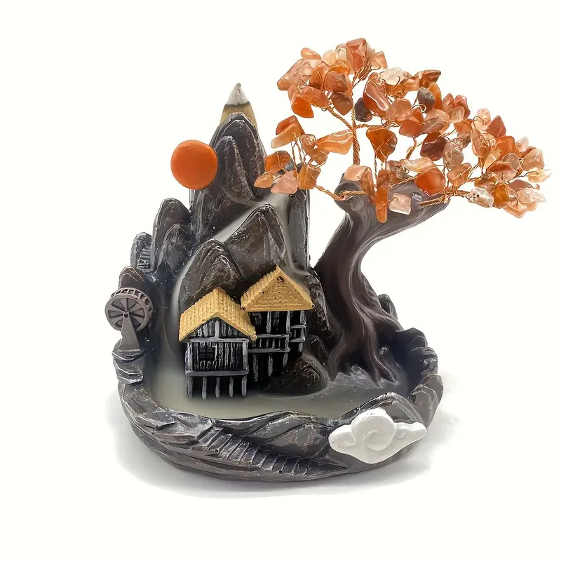 Ceramic Chakra Tree House Incense Burner