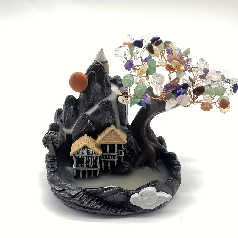 Ceramic Chakra Tree House Incense Burner