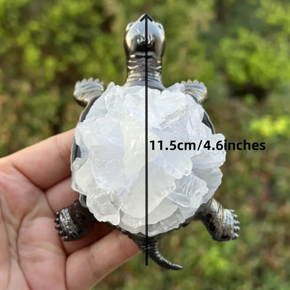 4.6 Inches Genuine Brazilian Clear Quartz Teeth Flower Handmade Turtle