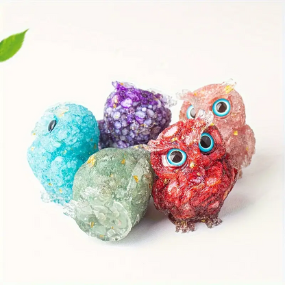 2.36 -Inch Genuine Brazilian Crystal Chakra Owl Enclosed in Macadam Epoxy