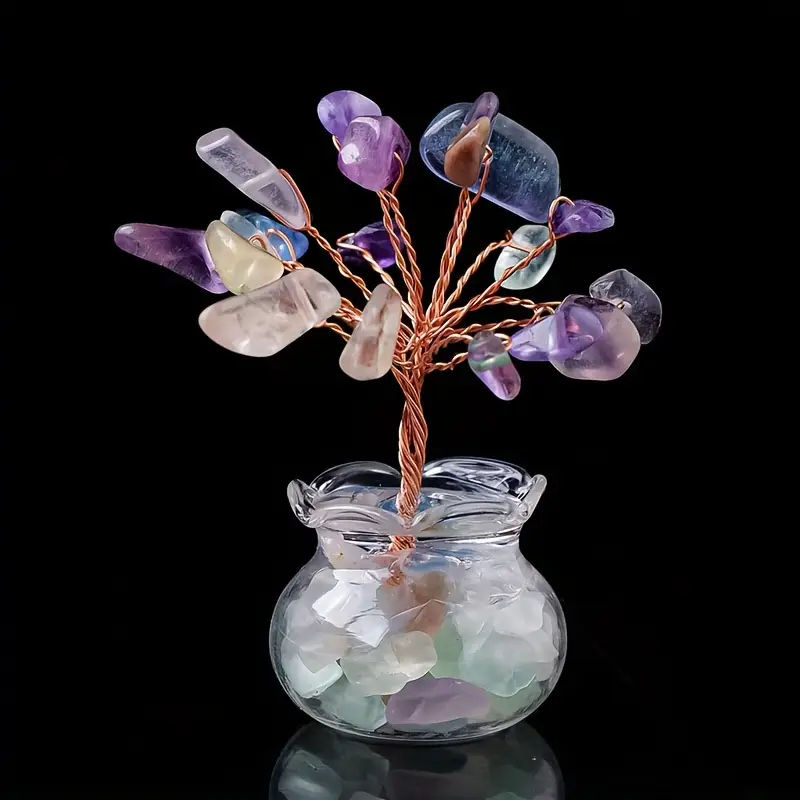 2.17 Inch Handmade Genuine Brazilian Crystal Tree, enclosed in a glass base