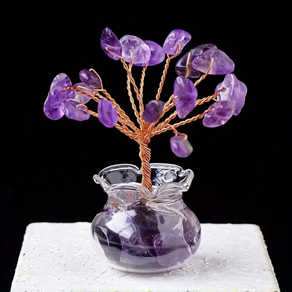 2.17 Inch Handmade Genuine Brazilian Crystal Tree, enclosed in a glass base