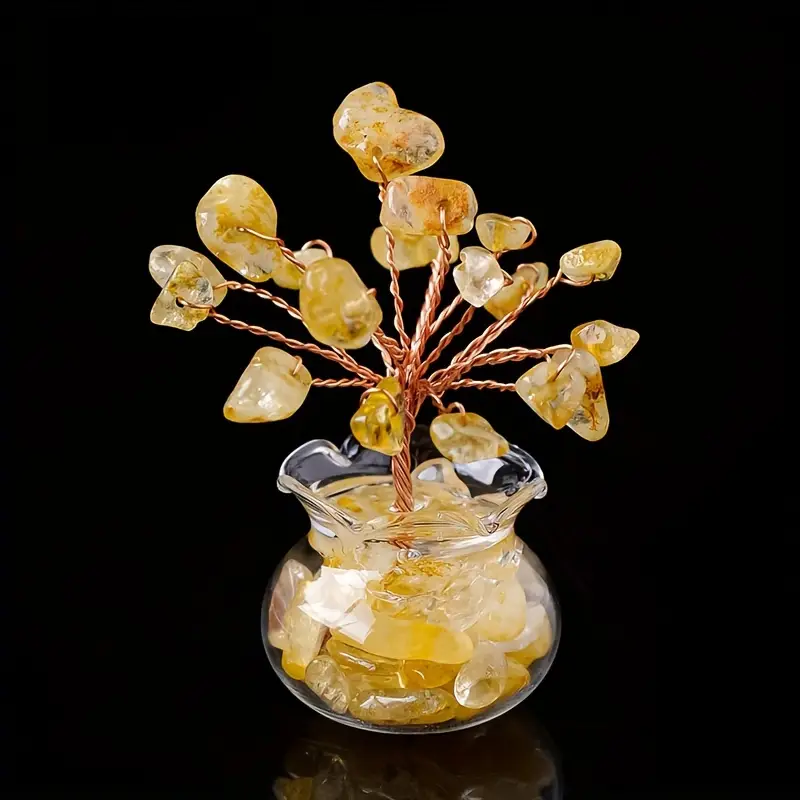 2.17 Inch Handmade Genuine Brazilian Crystal Tree, enclosed in a glass base