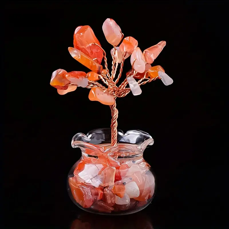 2.17 Inch Handmade Genuine Brazilian Crystal Tree, enclosed in a glass base