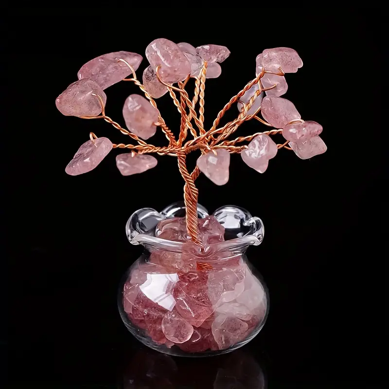 2.17 Inch Handmade Genuine Brazilian Crystal Tree, enclosed in a glass base