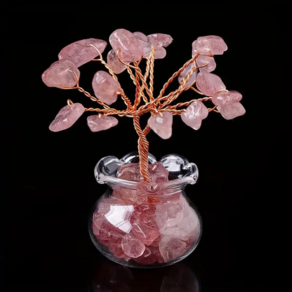 2.17 Inch Handmade Genuine Brazilian Crystal Tree, enclosed in a glass base