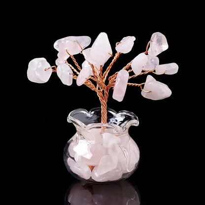 2.17 Inch Handmade Genuine Brazilian Crystal Tree, enclosed in a glass base