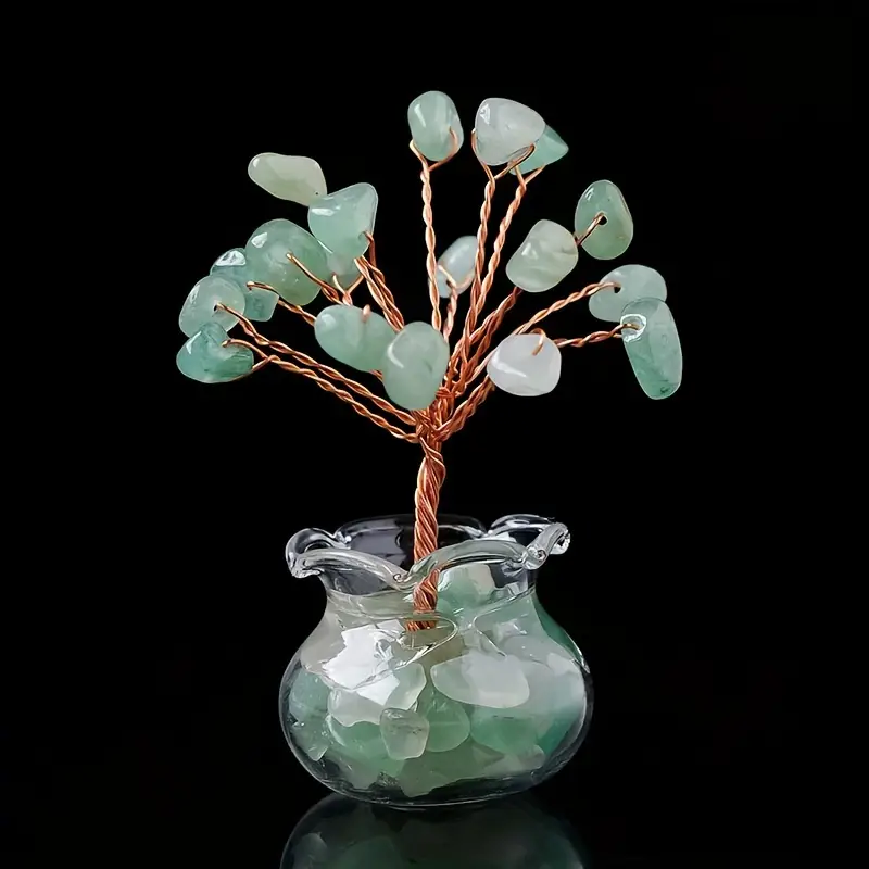 2.17 Inch Handmade Genuine Brazilian Crystal Tree, enclosed in a glass base