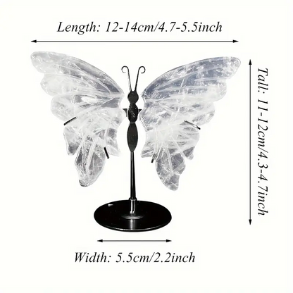 4.3 - 4.7 inch Tall Brazilian Clear Quartz Butterfly Wings with stand