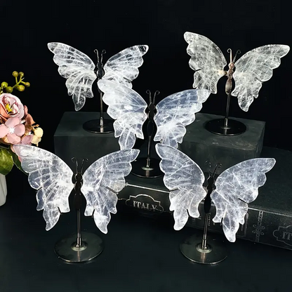 4.3 - 4.7 inch Tall Brazilian Clear Quartz Butterfly Wings with stand