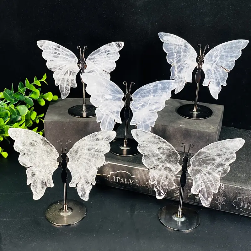 4.3 - 4.7 inch Tall Brazilian Clear Quartz Butterfly Wings with stand