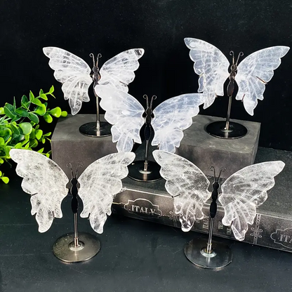 4.3 - 4.7 inch Tall Brazilian Clear Quartz Butterfly Wings with stand