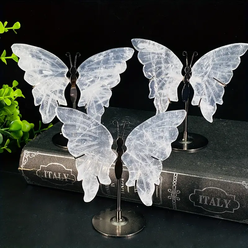 4.3 - 4.7 inch Tall Brazilian Clear Quartz Butterfly Wings with stand