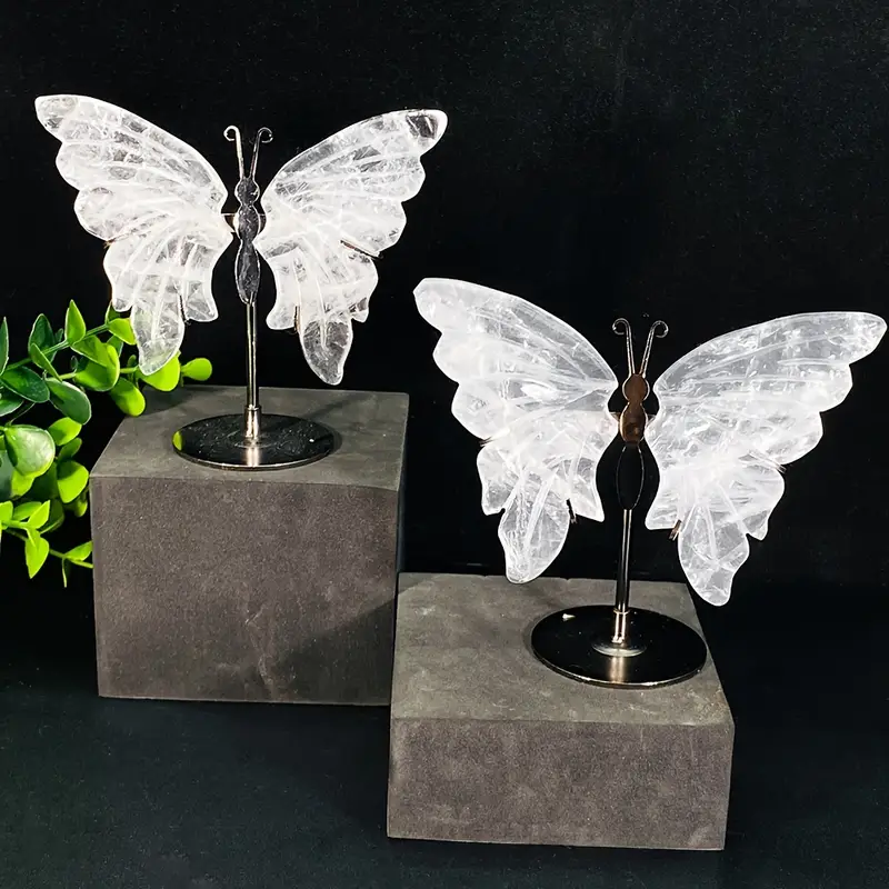 4.3 - 4.7 inch Tall Brazilian Clear Quartz Butterfly Wings with stand