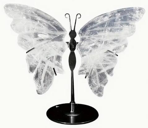 4.3 - 4.7 inch Tall Brazilian Clear Quartz Butterfly Wings with stand