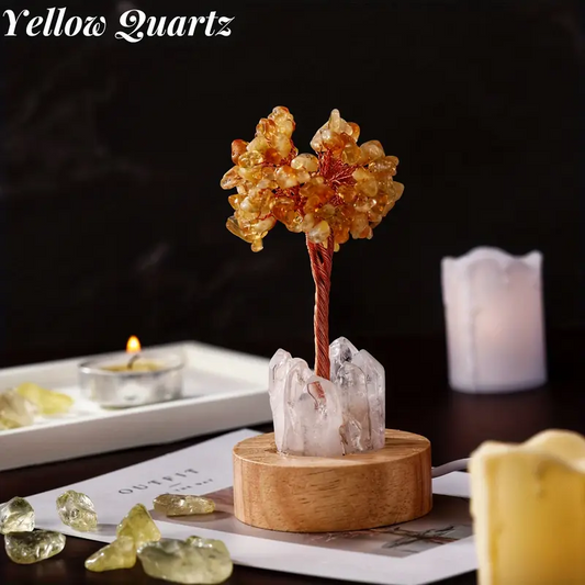 5.7 Inches Genuine Brazilian Crystal Tree Night Light, with Clear Quartz And Wood Base