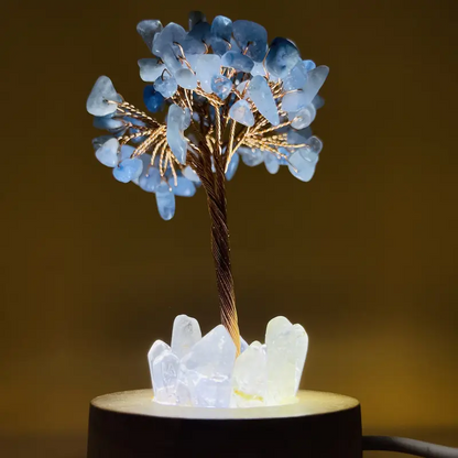 5.7 Inches Genuine Brazilian Crystal Tree Night Light, with Clear Quartz And Wood Base