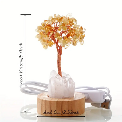 5.7 Inches Genuine Brazilian Crystal Tree Night Light, with Clear Quartz And Wood Base