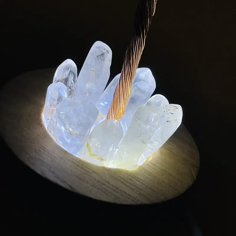 5.7 Inches Genuine Brazilian Crystal Tree Night Light, with Clear Quartz And Wood Base