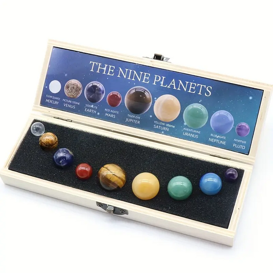 Genuine Brazilian Crystal Ball, Nine Planets Enclosed in a Wooden Gift Box