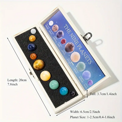 Genuine Brazilian Crystal Ball, Nine Planets Enclosed in a Wooden Gift Box