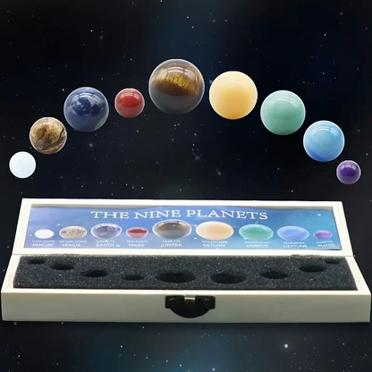 Genuine Brazilian Crystal Ball, Nine Planets Enclosed in a Wooden Gift Box