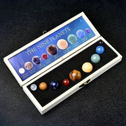 Genuine Brazilian Crystal Ball, Nine Planets Enclosed in a Wooden Gift Box