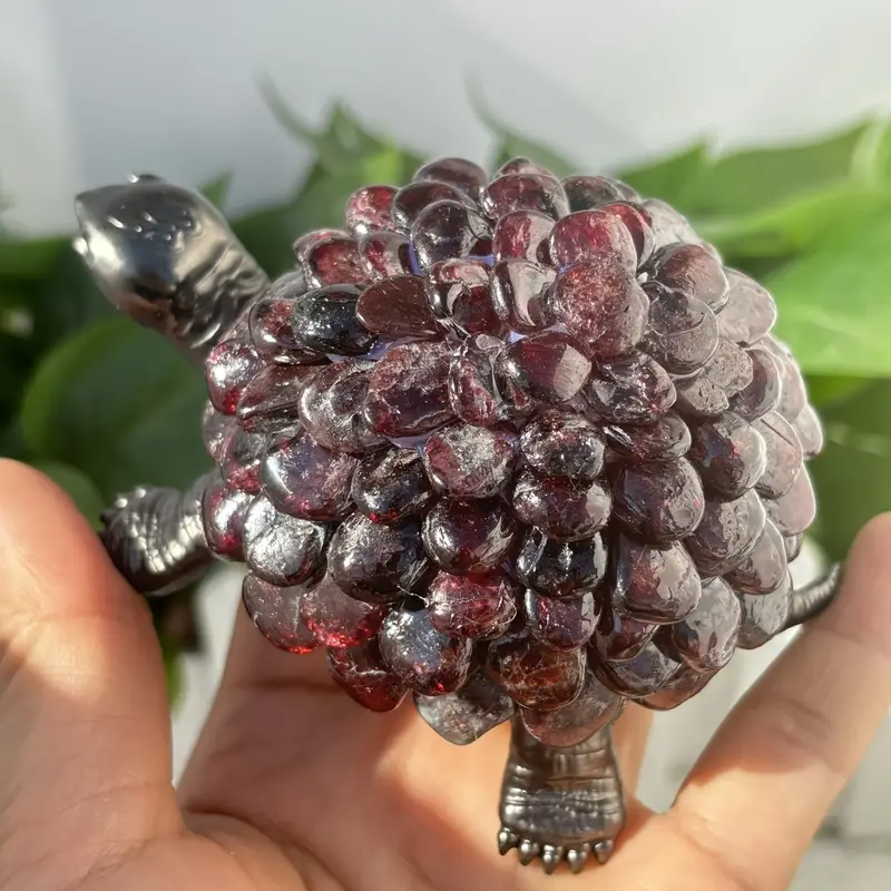 4.53 inch  Large Somimi Metal Crystal Garnet Turtle Figurine