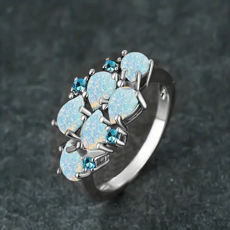 Elegant 925 Sterling Silvery Ring Chic Ring Inlaid Opalite In Waterdrop Shape