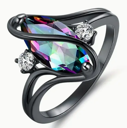 18K Black Gold Plated Rainbow CZ Marquise Rings