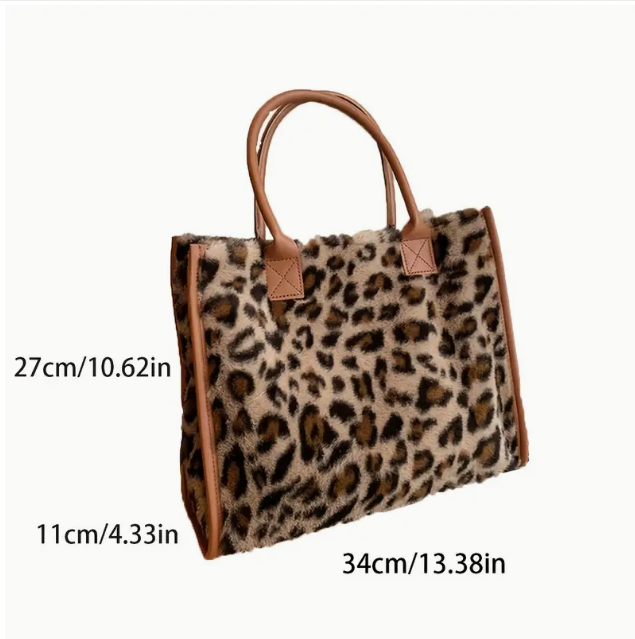 Chic Leopard Print Plush Tote Bag for Women