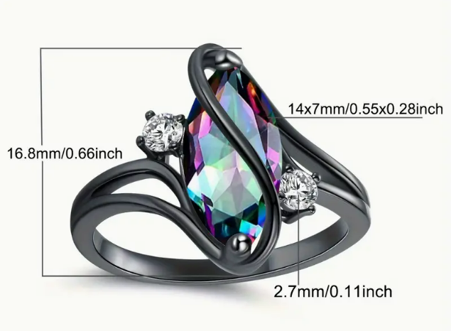 18K Black Gold Plated Rainbow CZ Marquise Rings