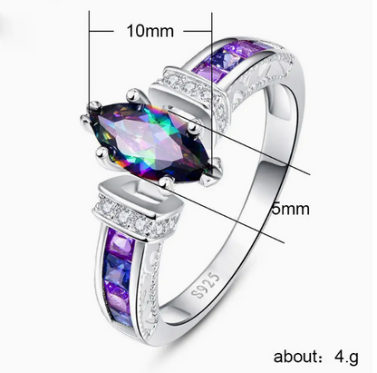 Elegant 925 Sterling Silvery Ring with Colorful Oval