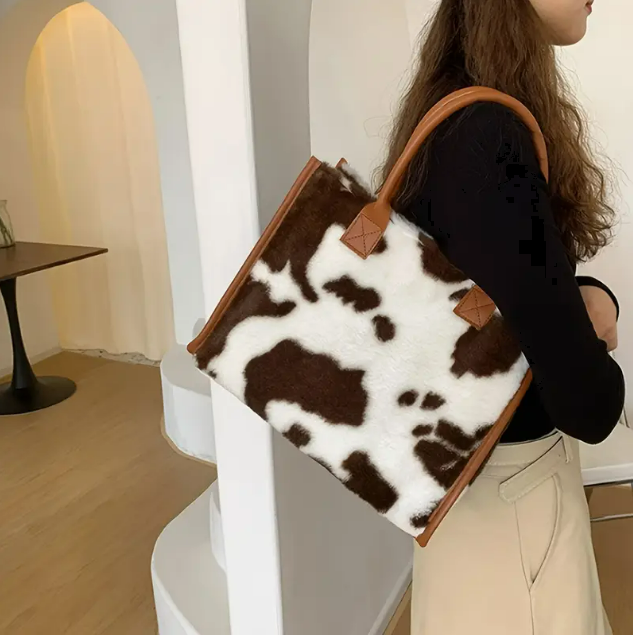 Chic Leopard Print Plush Tote Bag for Women