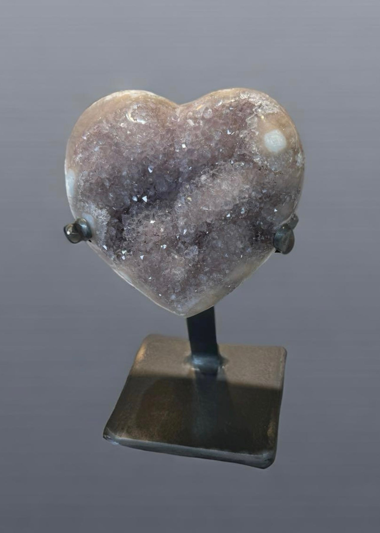 Polished Crystal 4.5 inch Amethyst Heart on a Metal Stand