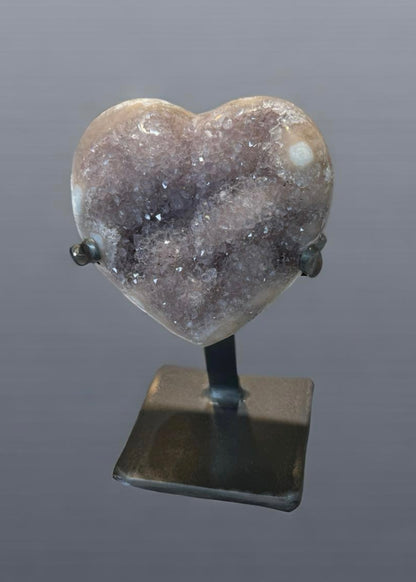 Polished Crystal 4.5 inch Amethyst Heart on a Metal Stand