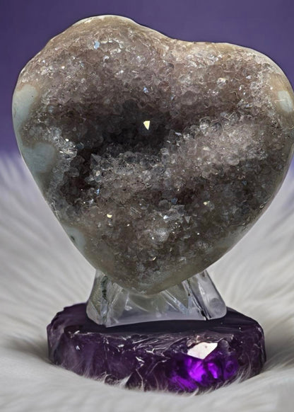 Polished Crystal 4.5 inch Amethyst Heart on a Metal Stand