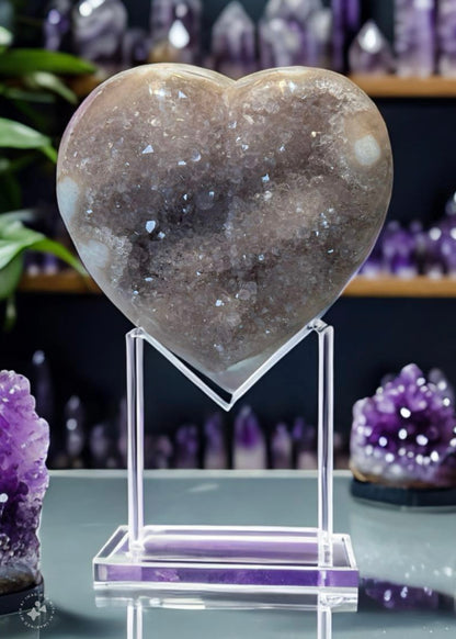 Polished Crystal 4.5 inch Amethyst Heart on a Metal Stand