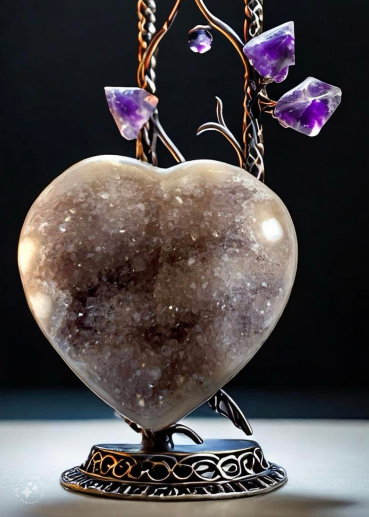 Polished Crystal 4.5 inch Amethyst Heart on a Metal Stand