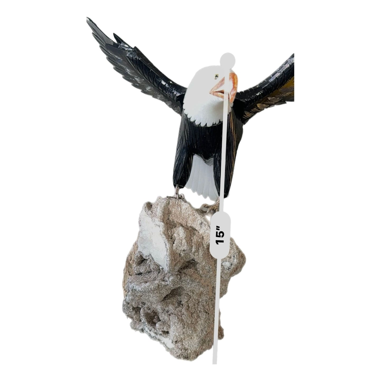 15 inch white and black Marble american Eagle crystal setting on Mica-Pegmatite Matrix with Orange Jasper beak