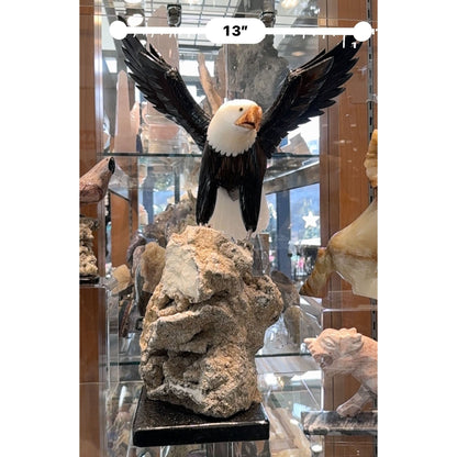 15 inch white and black Marble american Eagle crystal setting on Mica-Pegmatite Matrix with Orange Jasper beak