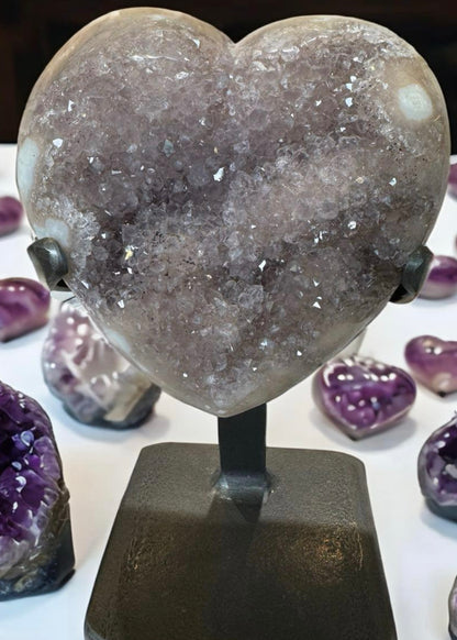 Polished Crystal 4.5 inch Amethyst Heart on a Metal Stand