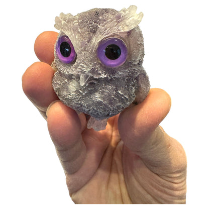 2 1/2 inch  Natural Crystal Macadam Epoxy Amethyst Owl