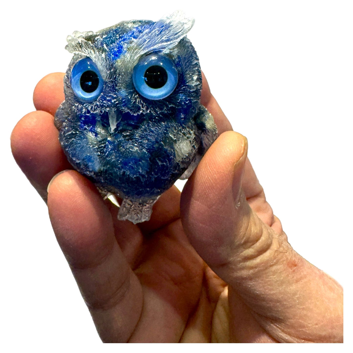 2 1/2 inch  Natural Crystal Macadam Epoxy Lapis Lazuli Owl